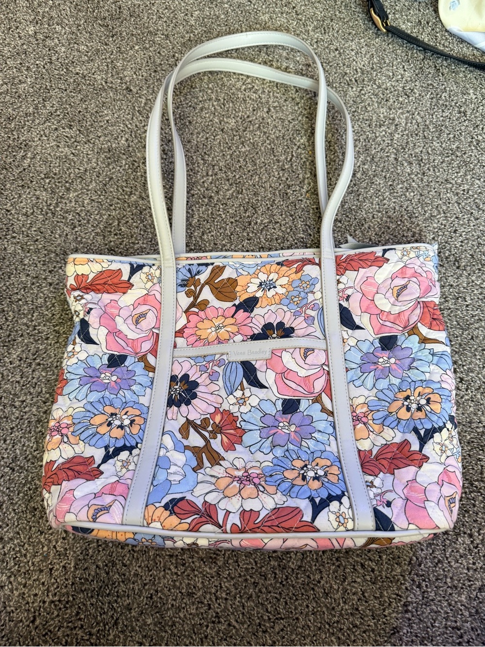 Vera Bradley Floral Quilted Tote in Multi Pastel Pink Blue